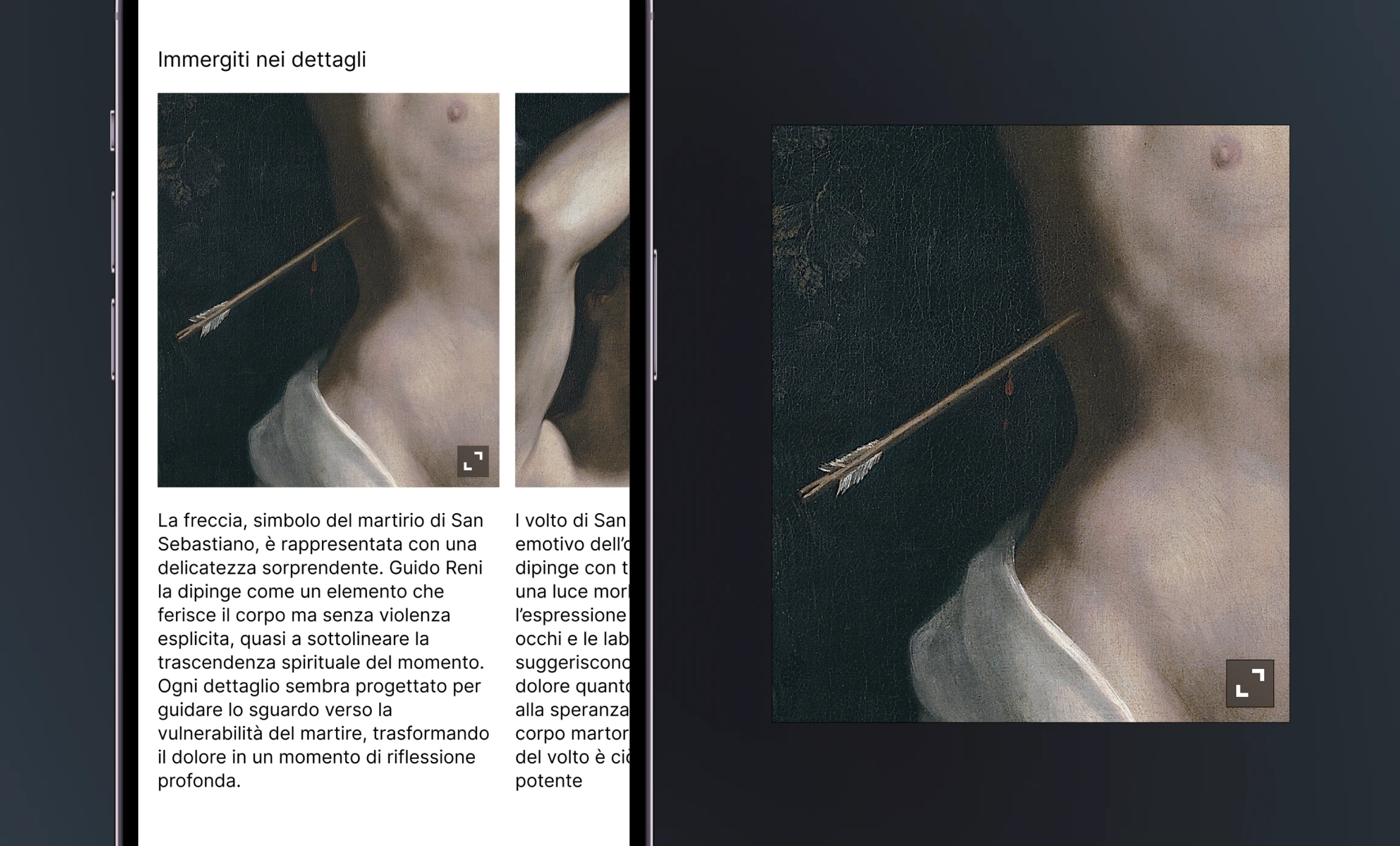 UI detail showing in-depth artwork content in the Strada Nuova app concept